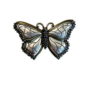 Vintage TC Butterfly Brooch Pin 2" Intricate Detailing Silver Bronze Tones